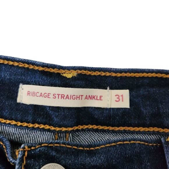 Levis Jeans Womens 31 Blue Ribcage Straight Ankle Button Fly Distress High-Rise - Picture 2 of 12